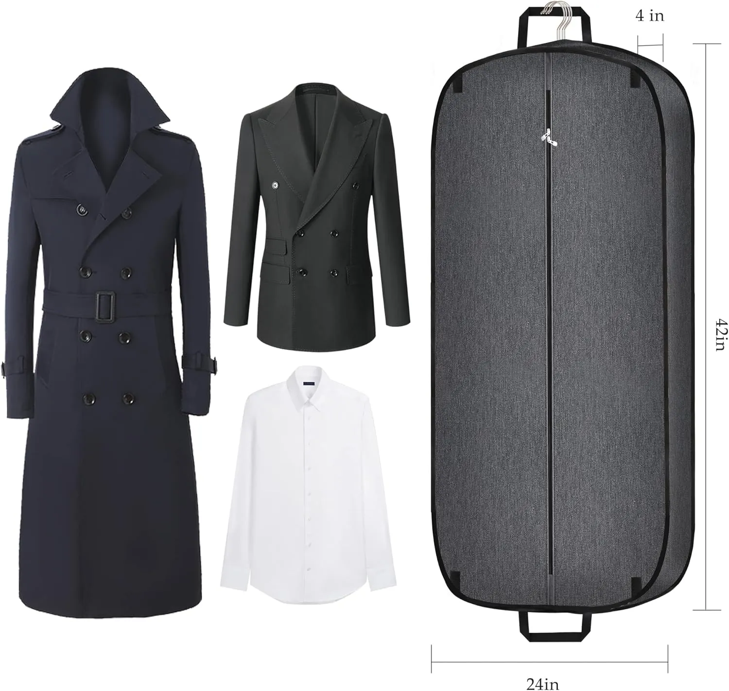 Heavy Duty Waterproof Garment Bag for Travel, Tear Resistance Suit Bag for Men Travel for Suits, Tuxedos, Coats, Uniform. 42 inch, Darkgrey, 2 Pack.…