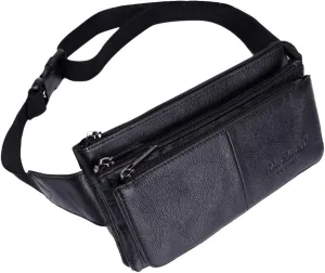 Hebetag Leather Fanny Pack Waist Pouch for Men Women Outdoor Travel Sports Hunting Hiking Camping Casual Hip Bum Belt Cell Phone Purse Wallet Pouch, Black