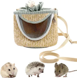 Hedgehog Carrier Bag, Hamster Carrier with Shoulder Strap, Small Animals Outdoor Pouch, Straw Mesh Breathable Portable Outgoing Hangbag for Rat Mice Bird Sugar Glider Gerbil