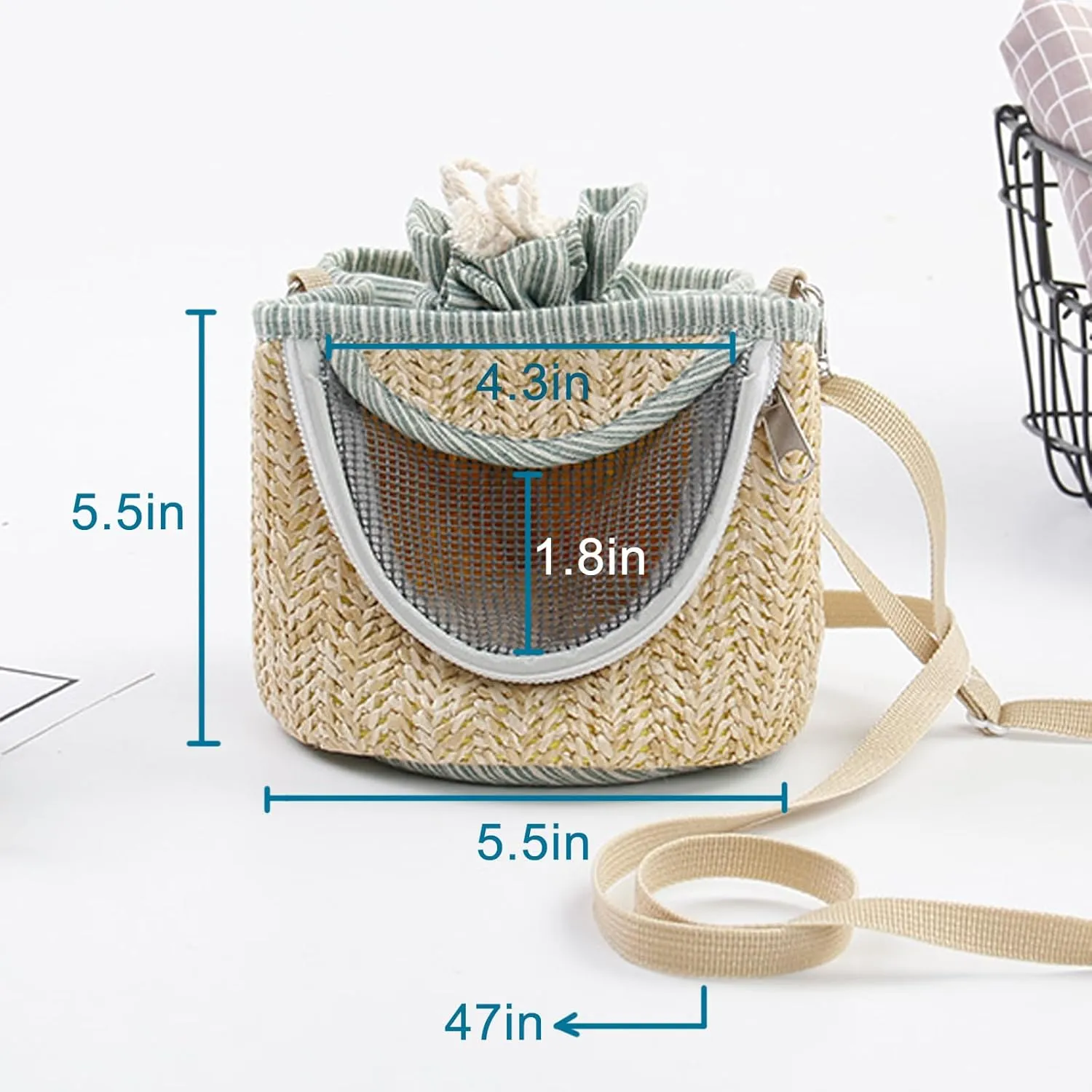 Hedgehog Carrier Bag, Hamster Carrier with Shoulder Strap, Small Animals Outdoor Pouch, Straw Mesh Breathable Portable Outgoing Hangbag for Rat Mice Bird Sugar Glider Gerbil