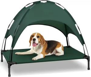 Heeyoo Elevated Dog Bed with Canopy, Portable Dog Cot with Removable Shade Tent, Outdoor Raised Pet Cot Cooling Bed for Dogs