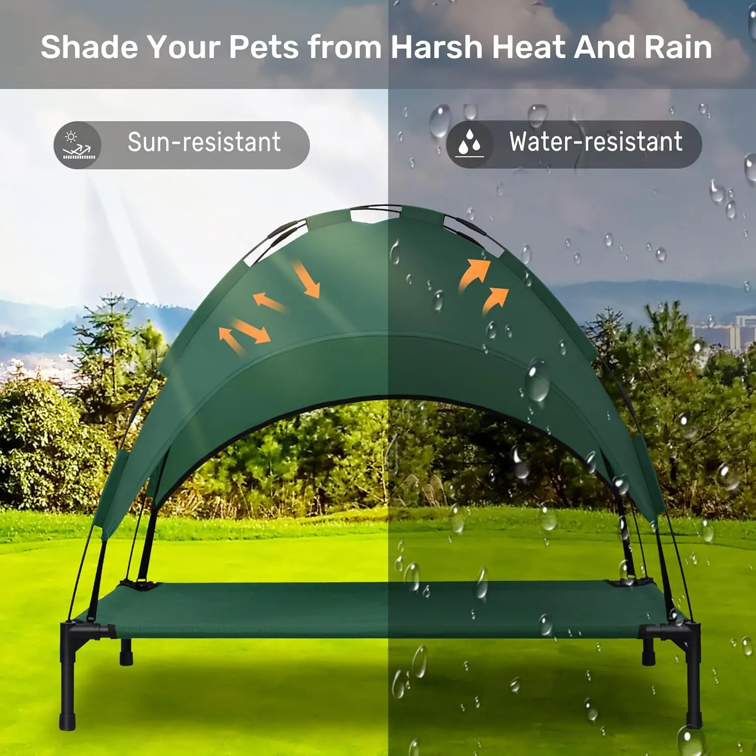 Heeyoo Elevated Dog Bed with Canopy, Portable Dog Cot with Removable Shade Tent, Outdoor Raised Pet Cot Cooling Bed for Dogs