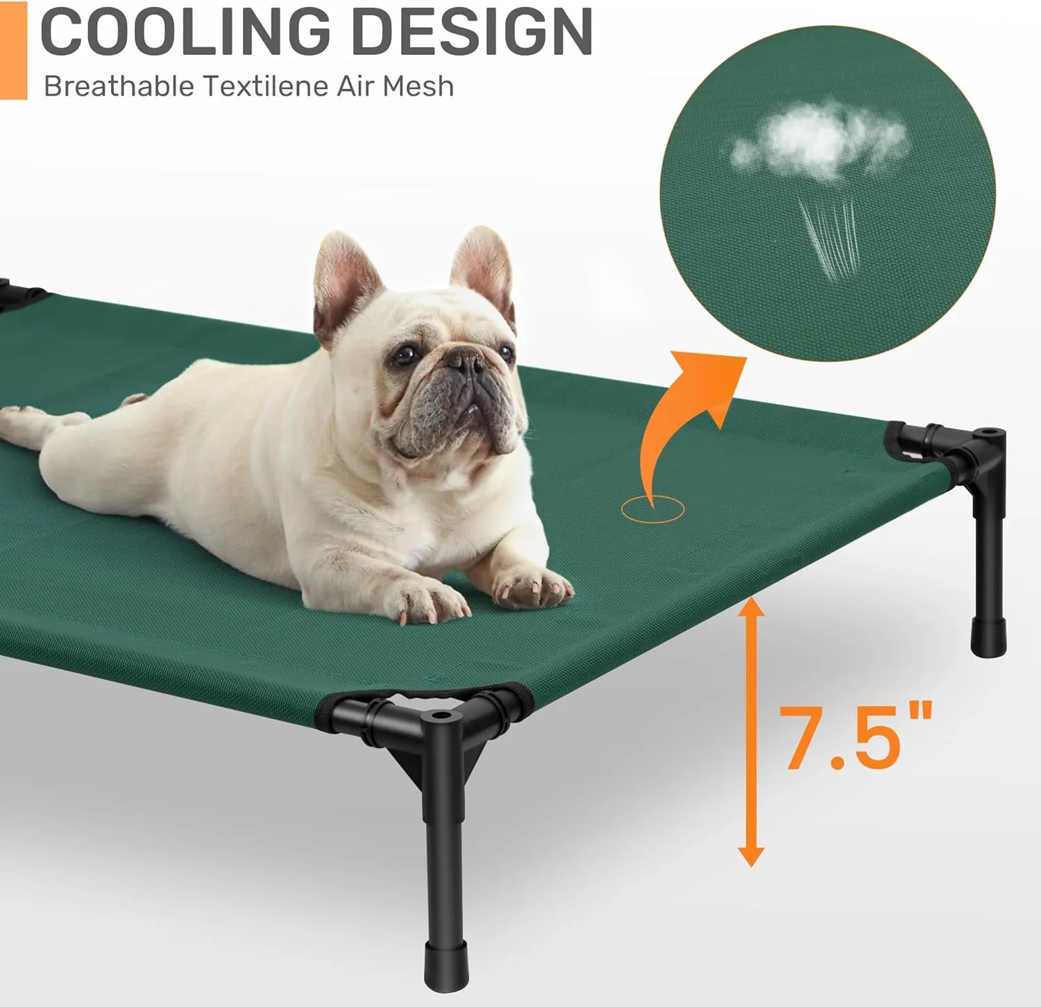 Heeyoo Elevated Dog Bed with Canopy, Portable Dog Cot with Removable Shade Tent, Outdoor Raised Pet Cot Cooling Bed for Dogs