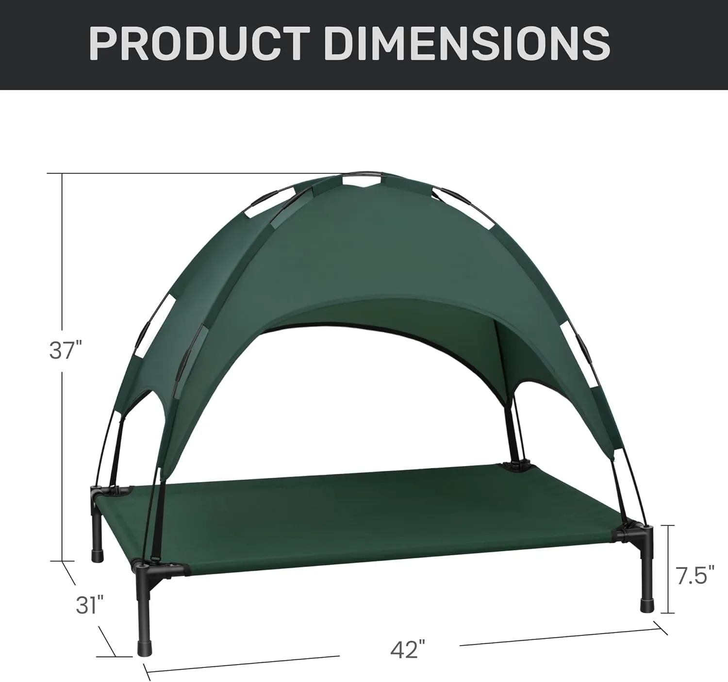 Heeyoo Elevated Dog Bed with Canopy, Portable Dog Cot with Removable Shade Tent, Outdoor Raised Pet Cot Cooling Bed for Dogs