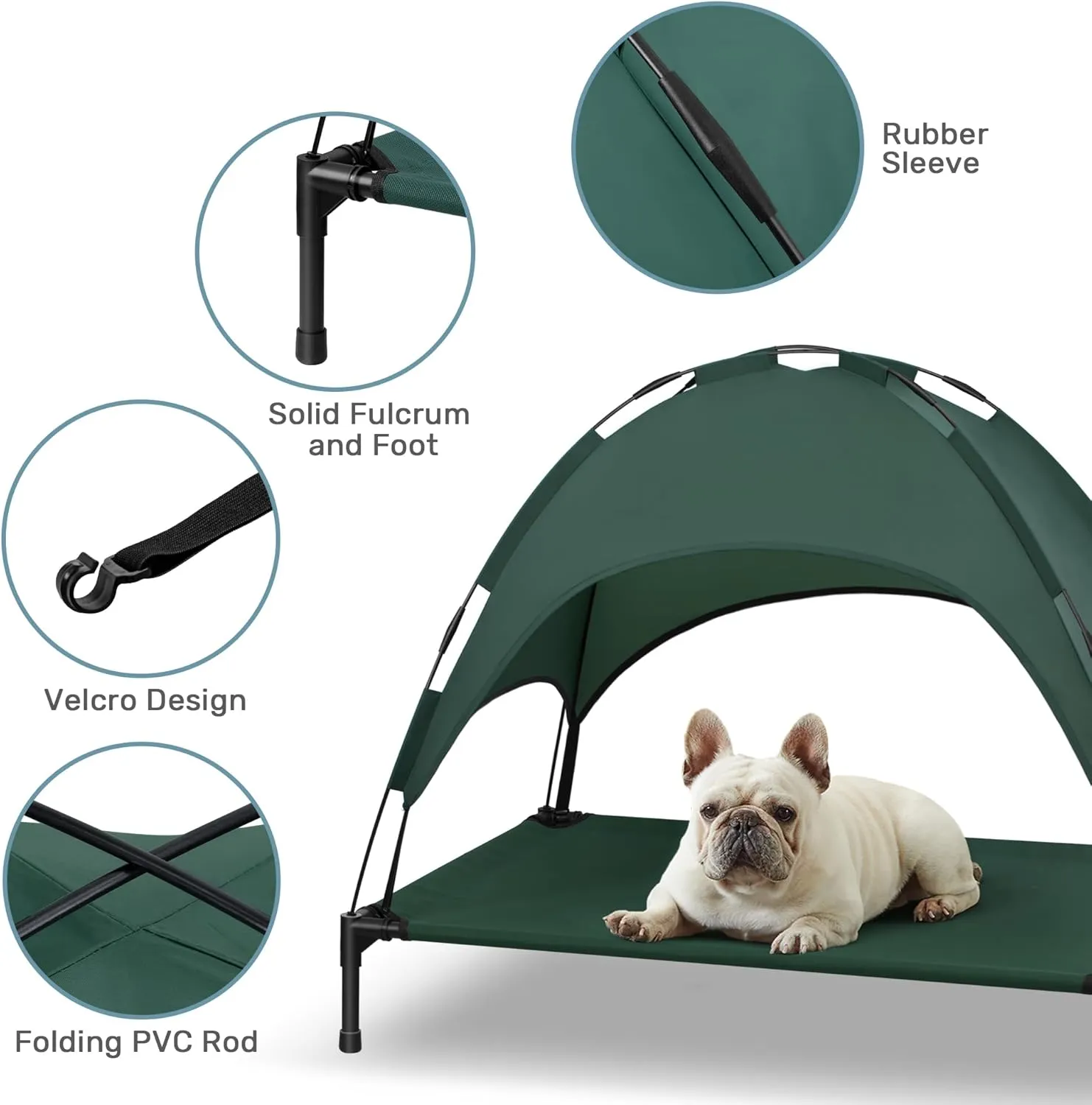Heeyoo Elevated Dog Bed with Canopy, Portable Dog Cot with Removable Shade Tent, Outdoor Raised Pet Cot Cooling Bed for Dogs