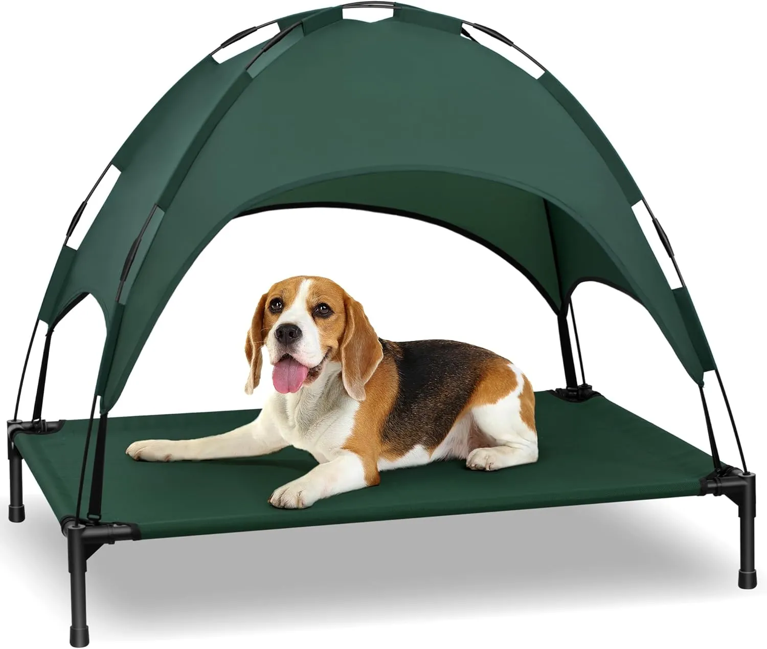 Heeyoo Elevated Dog Bed with Canopy, Portable Dog Cot with Removable Shade Tent, Outdoor Raised Pet Cot Cooling Bed for Dogs