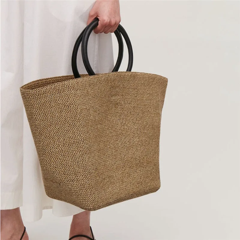 Henna Raffia Bag with Ring Handle - 2 Colors