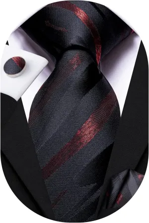 Hi-Tie Men Ties Sets Silk Stripe Paisley Necktie Pocket Square Cufflinks for Business Wedding
