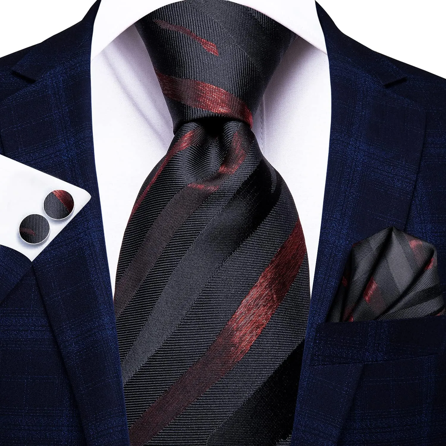 Hi-Tie Men Ties Sets Silk Stripe Paisley Necktie Pocket Square Cufflinks for Business Wedding