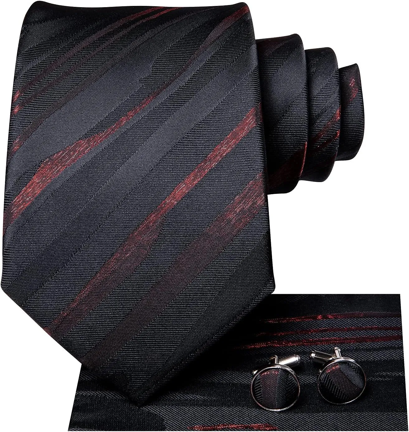 Hi-Tie Men Ties Sets Silk Stripe Paisley Necktie Pocket Square Cufflinks for Business Wedding