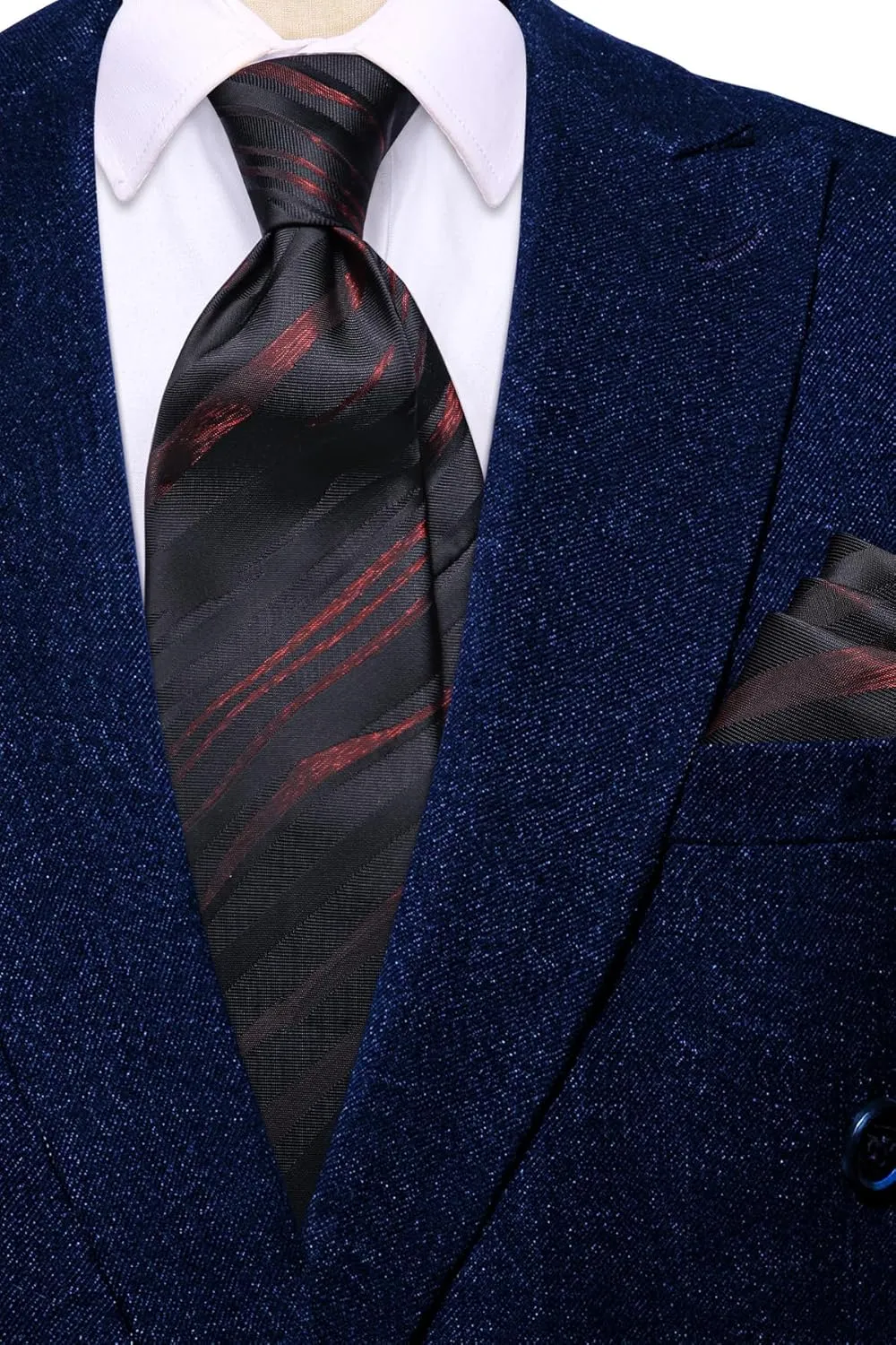 Hi-Tie Men Ties Sets Silk Stripe Paisley Necktie Pocket Square Cufflinks for Business Wedding
