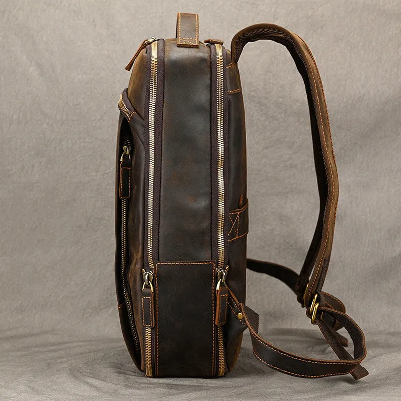 High-end Men's Leather Large-capacity Backpack 16-inch