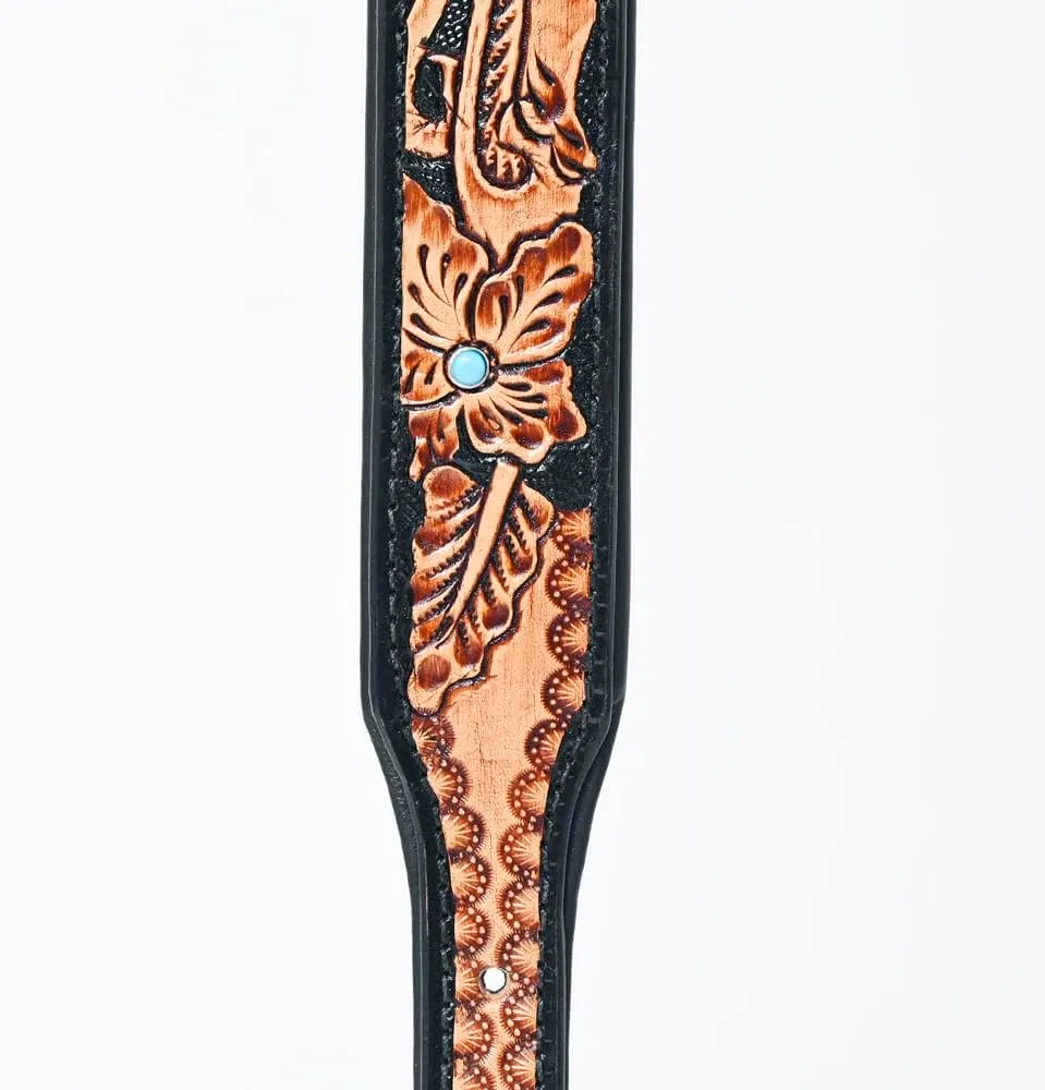 HILASON Floral Hand Tooled Strong Genuine Leather Dog Collar Black Large