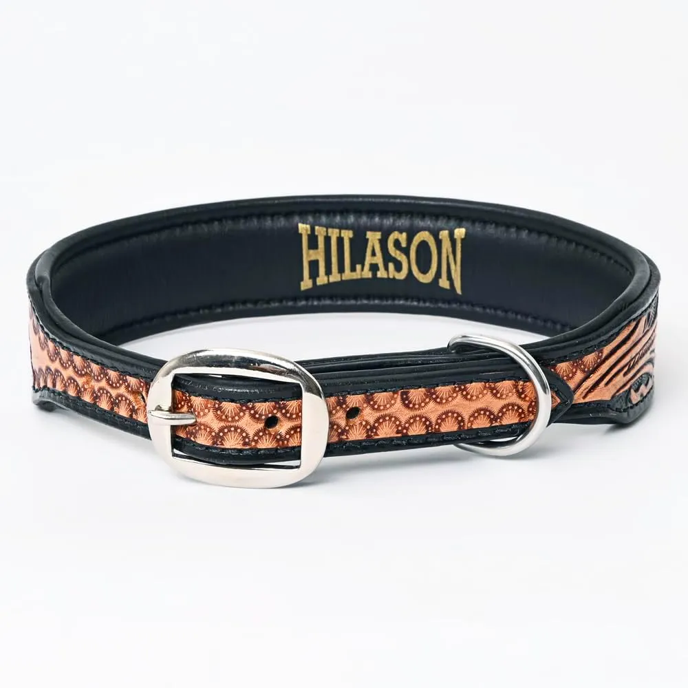 HILASON Floral Hand Tooled Strong Genuine Leather Dog Collar Black Large