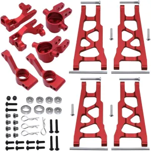 HobbyPark Aluminum Steering Blocks Caster Blocks C-Hubs Stub Axle Carriers and Alloy Suspension Arms Set (Front & Rear) for 1/10 Traxxas Slash 4x4, Replacement of 6837 6832 1952 3655x (Red)