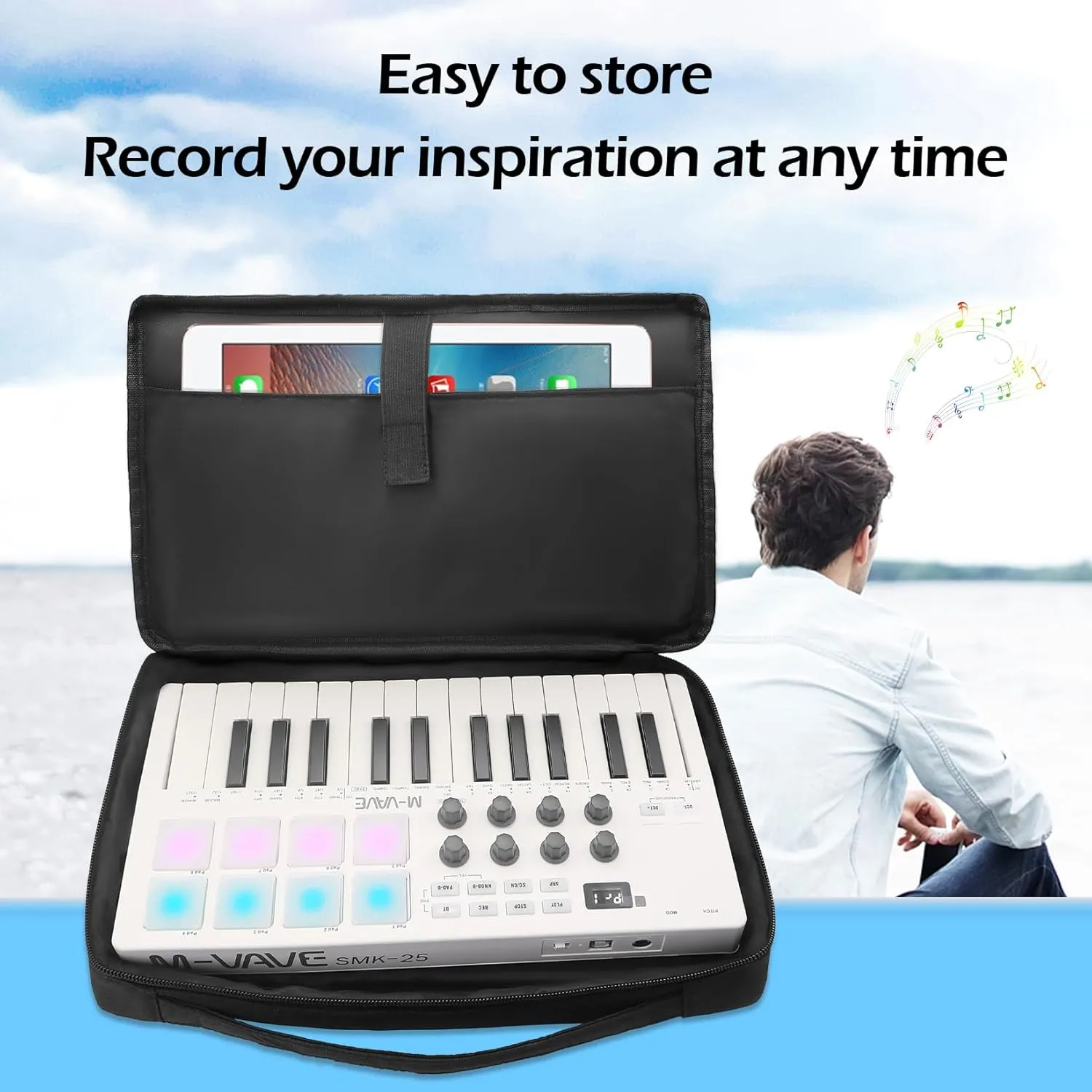 Hoerev MIDI Keyboard Carrying Case, Soft Travel Bag, 13 x 7 x 2 inches (Black, 13"(L) x 7"(W) x 2"(H))