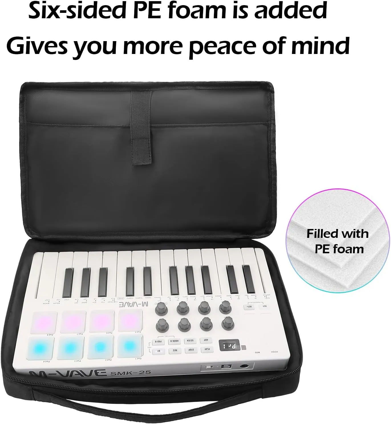 Hoerev MIDI Keyboard Carrying Case, Soft Travel Bag, 13 x 7 x 2 inches (Black, 13"(L) x 7"(W) x 2"(H))