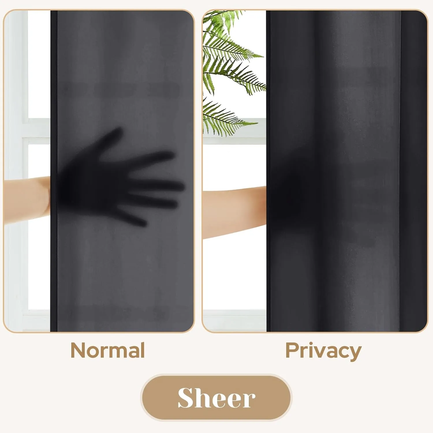 HOMEIDEAS Non-See-Through Black Privacy Sheer Curtains, 52 X 84 Inches Long 2 Panels Sheer Curtains Light Filtering Window Drapes for Bedroom Living Room