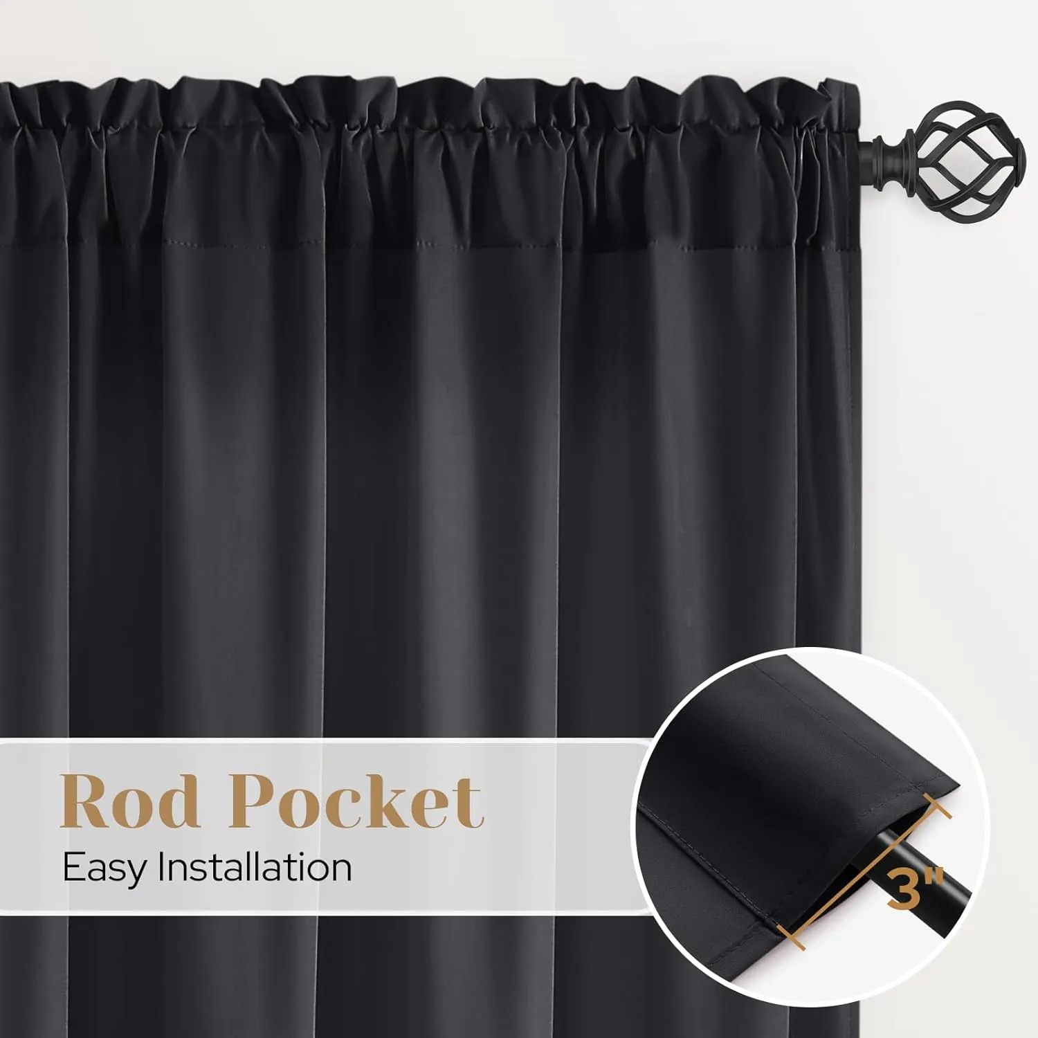 HOMEIDEAS Non-See-Through Black Privacy Sheer Curtains, 52 X 84 Inches Long 2 Panels Sheer Curtains Light Filtering Window Drapes for Bedroom Living Room