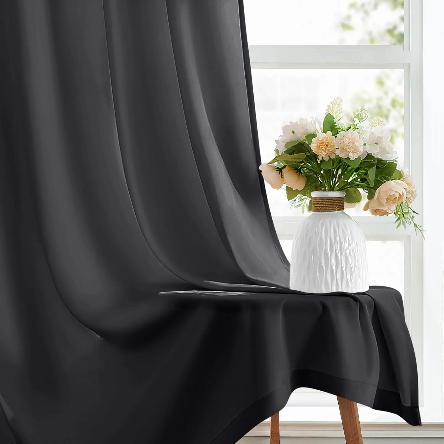 HOMEIDEAS Non-See-Through Black Privacy Sheer Curtains, 52 X 84 Inches Long 2 Panels Sheer Curtains Light Filtering Window Drapes for Bedroom Living Room