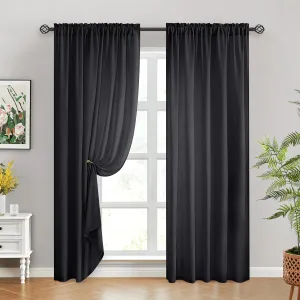 HOMEIDEAS Non-See-Through Black Privacy Sheer Curtains, 52 X 84 Inches Long 2 Panels Sheer Curtains Light Filtering Window Drapes for Bedroom Living Room