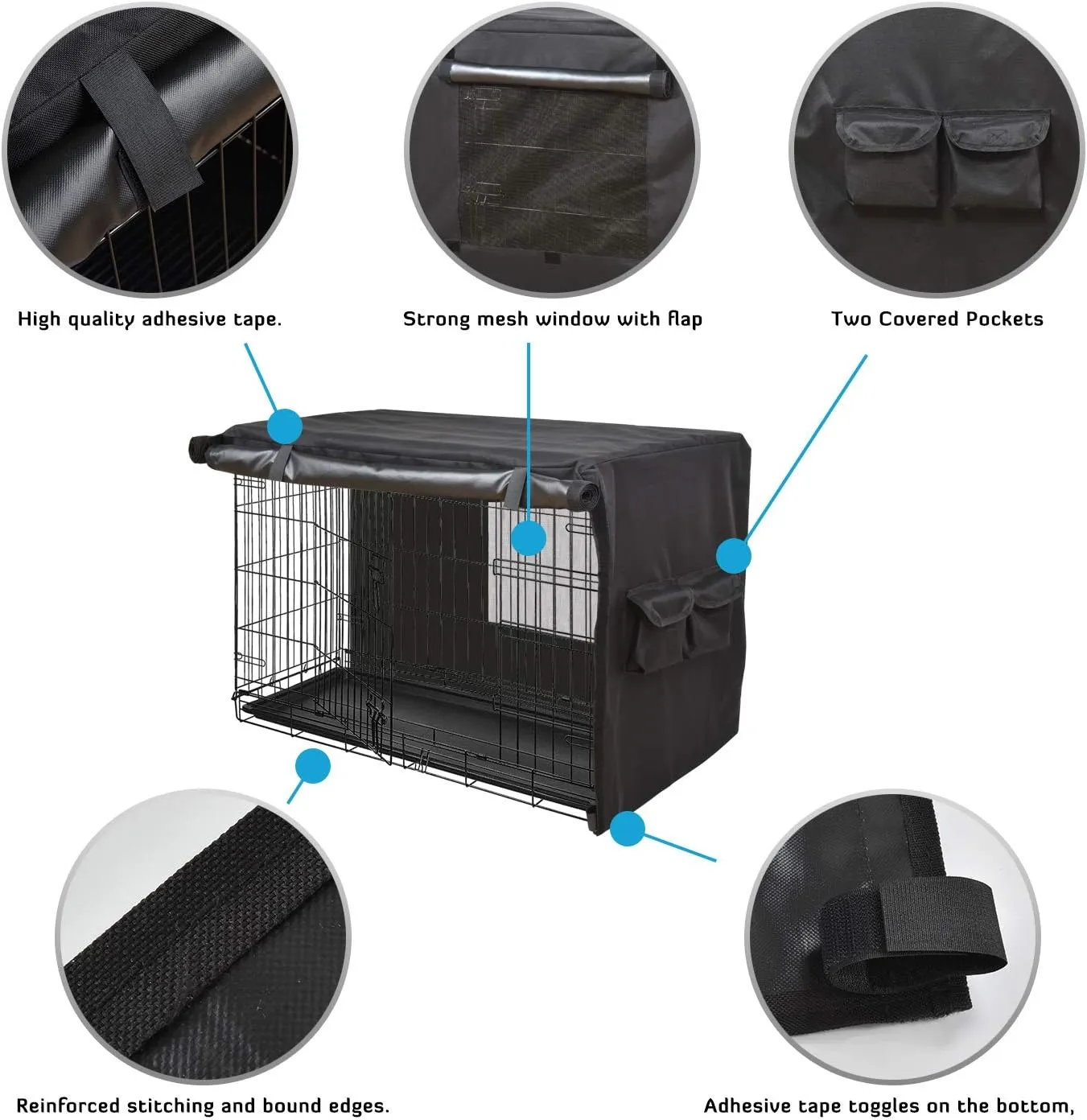 HONEST OUTFITTERS Dog Crate Cover 42 Inch Dog Kennel Cover for Large Dog, Heavy Duty Oxford Fabric,with Double Door, Pockets and Mesh Window (43L x 29W x 30H,Black)