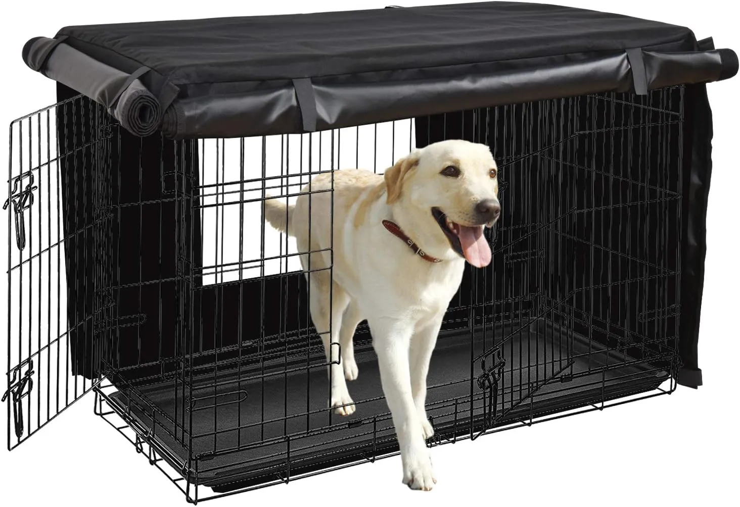 HONEST OUTFITTERS Dog Crate Cover 42 Inch Dog Kennel Cover for Large Dog, Heavy Duty Oxford Fabric,with Double Door, Pockets and Mesh Window (43L x 29W x 30H,Black)