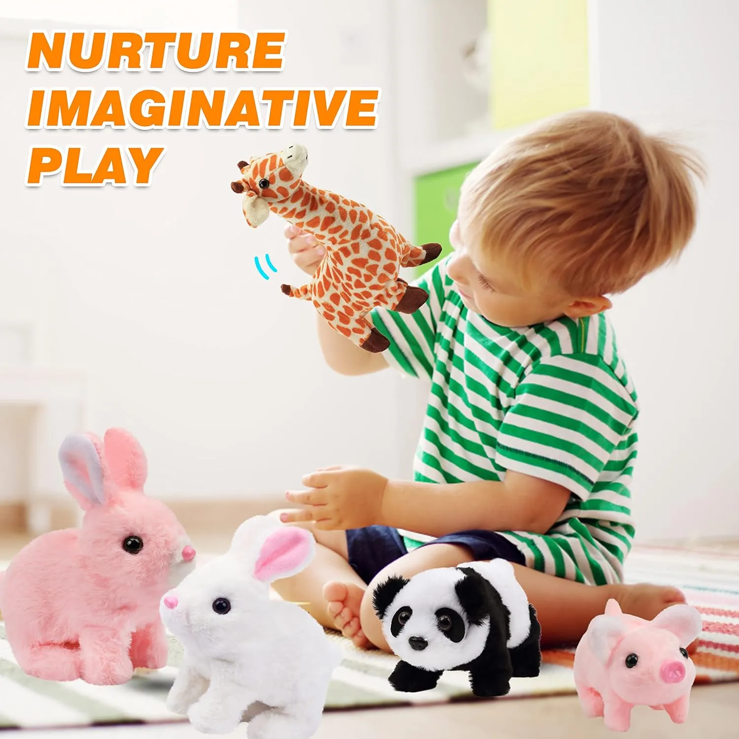 Hopearl Walking Piggy Pet Interactive Crawling Piglet Electronic Plush Toy Pig Oink Twitch Nose Wag Tail Animated Gifts for Toddlers Birthday, Pink, 8''