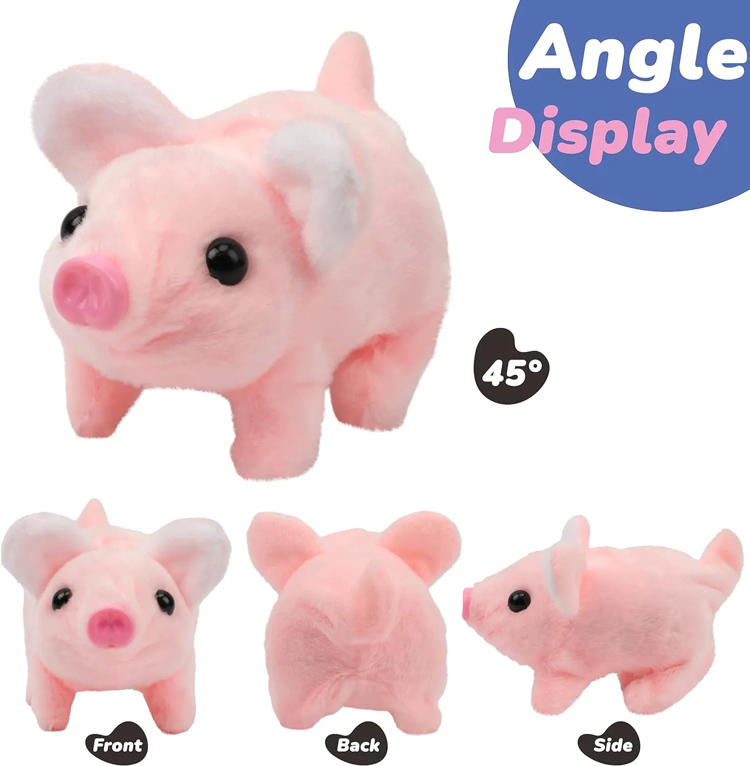 Hopearl Walking Piggy Pet Interactive Crawling Piglet Electronic Plush Toy Pig Oink Twitch Nose Wag Tail Animated Gifts for Toddlers Birthday, Pink, 8''