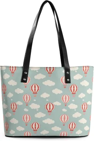 Hot Air Balloon Balloonist Women's Tote Shoulder Bag Handbag Top Handle Leather 29 * 34 * 14cm