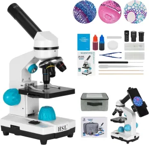 HSL 40X-2000X Microscope for Kids, Monocular Microscope Students Set  Handbag Phone Holder  Beginner Biological LAD Kit for Science Educational Boys Girls Toys LED