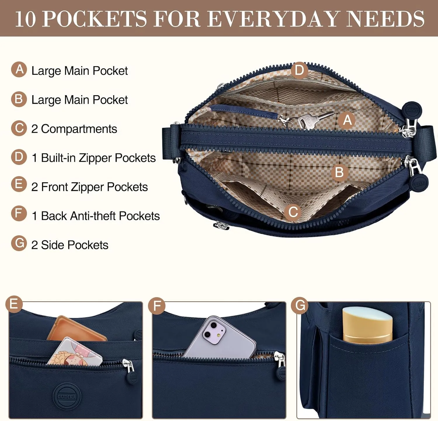 HUANLANG Nylon Crossbody Bags for Women Large Lightweight Travel Purse Women's Pocketbooks Multi Pocket Shoulder Bag