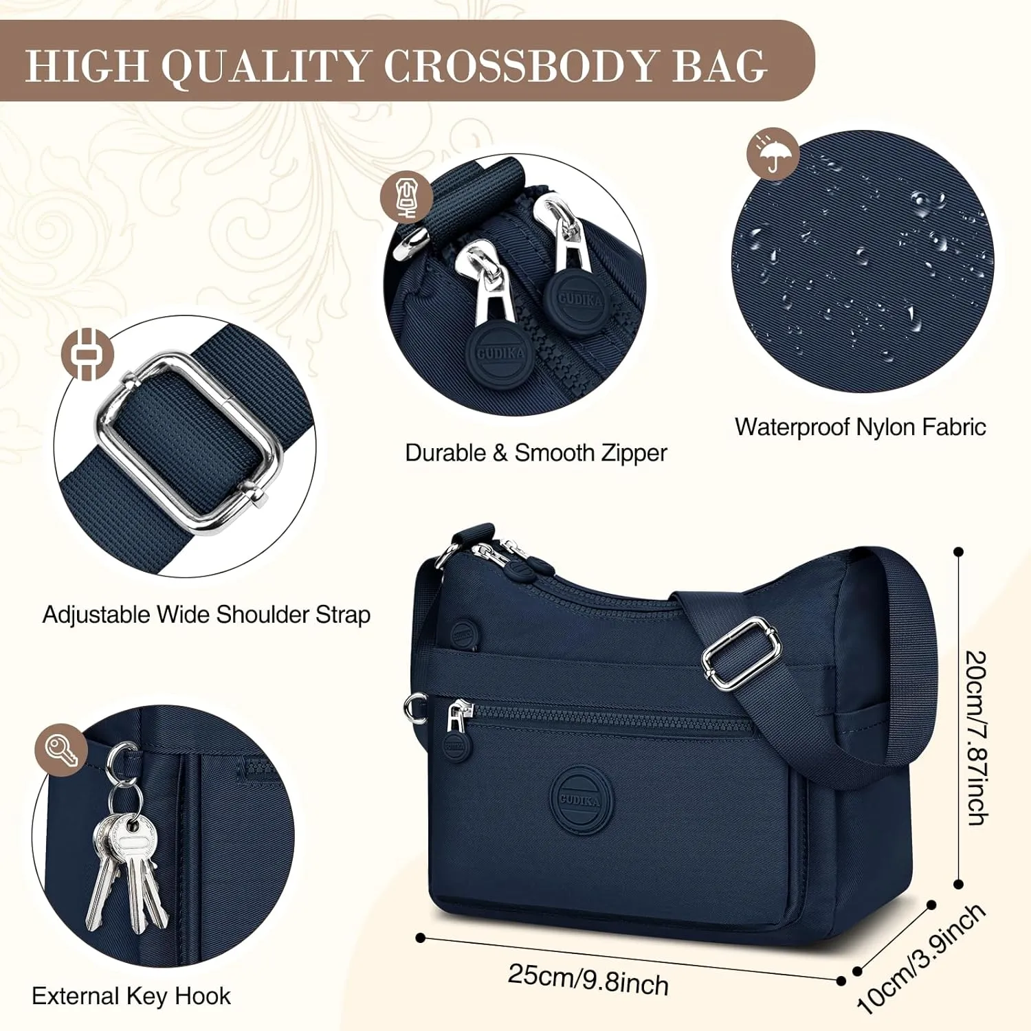 HUANLANG Nylon Crossbody Bags for Women Large Lightweight Travel Purse Women's Pocketbooks Multi Pocket Shoulder Bag