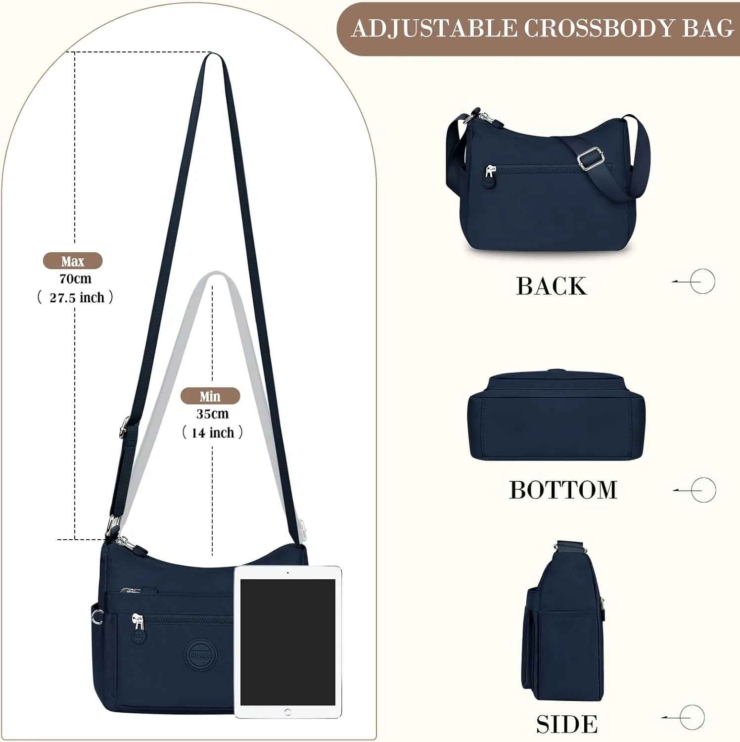 HUANLANG Nylon Crossbody Bags for Women Large Lightweight Travel Purse Women's Pocketbooks Multi Pocket Shoulder Bag