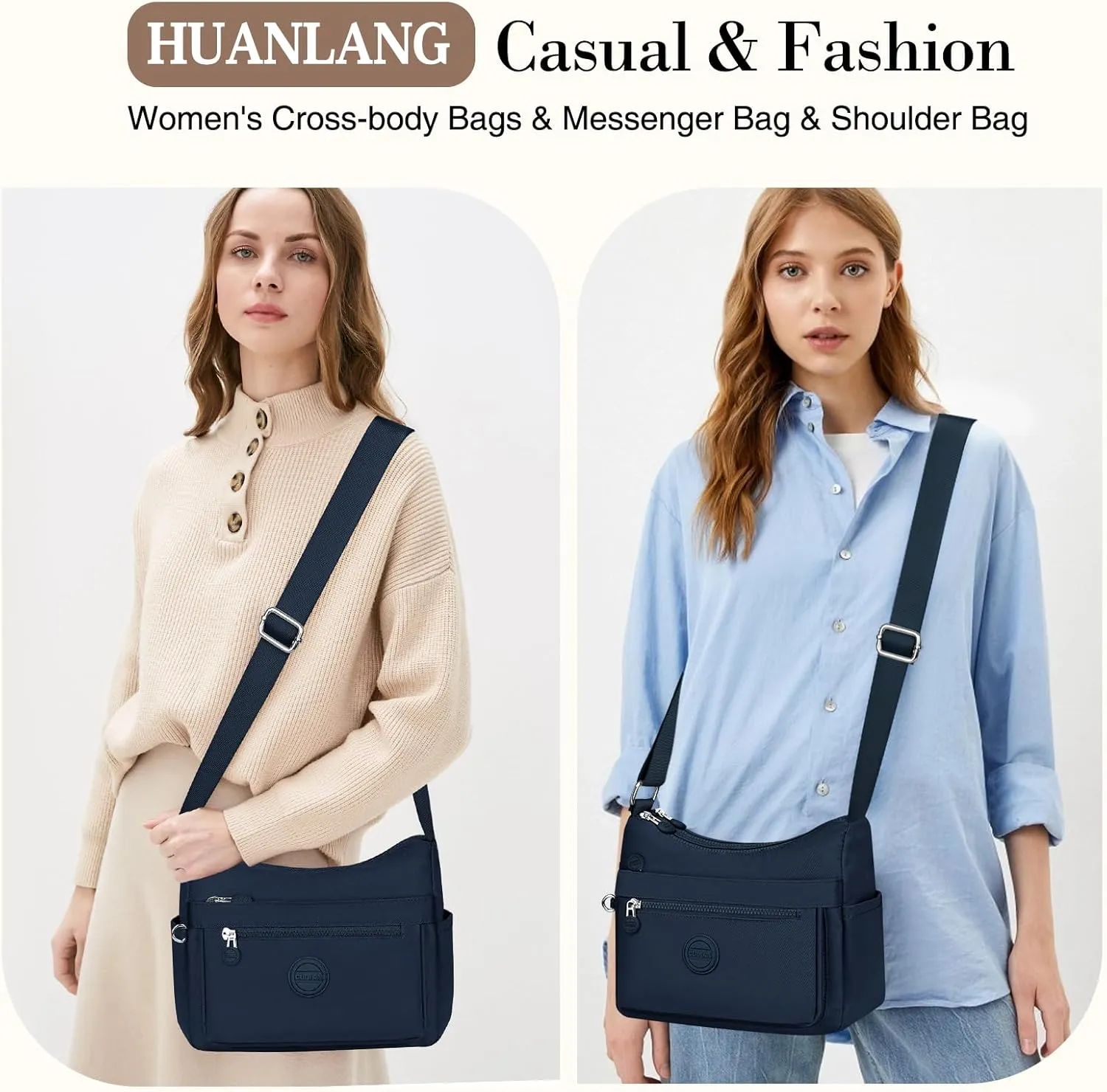 HUANLANG Nylon Crossbody Bags for Women Large Lightweight Travel Purse Women's Pocketbooks Multi Pocket Shoulder Bag
