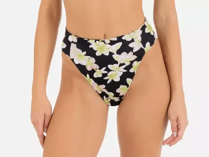 HURLEY MAX PLUMERIA FULL TAB SIDE BOTTOM Floral Green/Pink/Black
