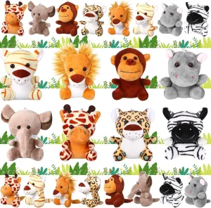 HyDren 24 Pcs Mini Stuffed Forest Animals Bulk Jungle Animal 4.8 Inch Lovely Toys Lion Tiger Elephant Giraffe Plush for Classroom Gift Stockings Filler Christmas(Single Style)