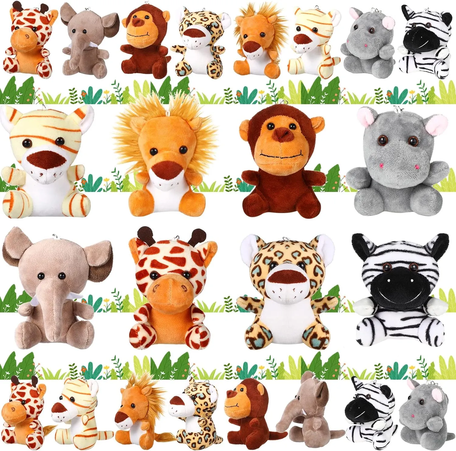 HyDren 24 Pcs Mini Stuffed Forest Animals Bulk Jungle Animal 4.8 Inch Lovely Toys Lion Tiger Elephant Giraffe Plush for Classroom Gift Stockings Filler Christmas(Single Style)