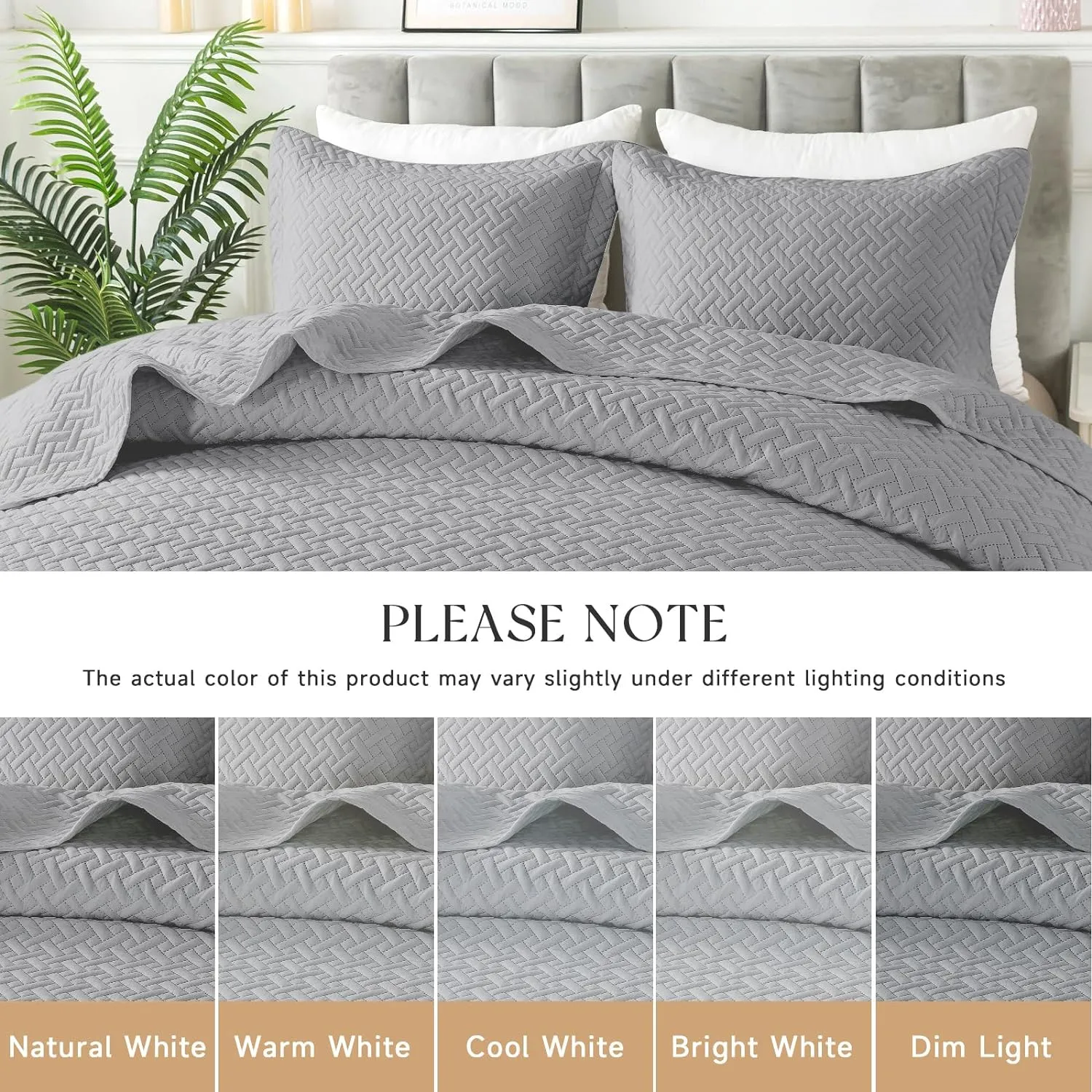 HYLEORY Quilt Set King Size - Soft Lightweight Quilts Summer Quilted Bedspreads - Reversible Coverlet Bedding Set for All Season 3 Piece (1 Quilt, 2 Pillow Shams) - Light Grey