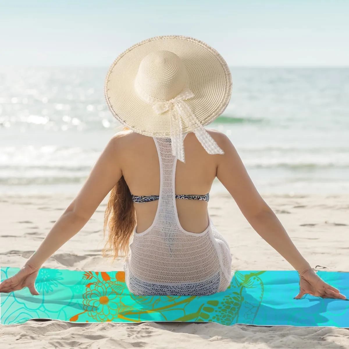 IAXIC Microfiber Beach Towel Oversized and Sun Hats Set in Large Big Pool Towels Camping Swim Clearance Soft Towels Travel Essentials Accessories Turtle Quick Dry for Woman Man Friend Family