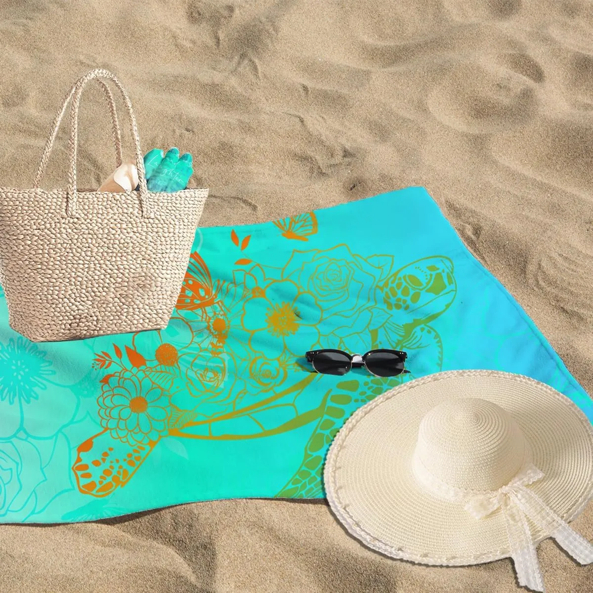 IAXIC Microfiber Beach Towel Oversized and Sun Hats Set in Large Big Pool Towels Camping Swim Clearance Soft Towels Travel Essentials Accessories Turtle Quick Dry for Woman Man Friend Family