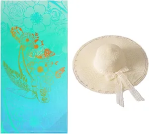 IAXIC Microfiber Beach Towel Oversized and Sun Hats Set in Large Big Pool Towels Camping Swim Clearance Soft Towels Travel Essentials Accessories Turtle Quick Dry for Woman Man Friend Family