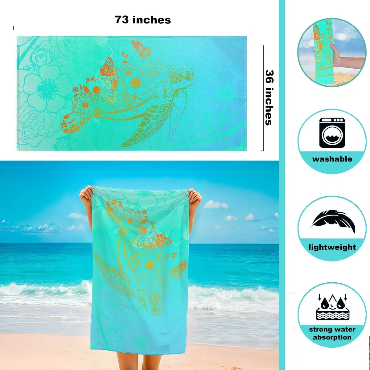 IAXIC Microfiber Beach Towel Oversized and Sun Hats Set in Large Big Pool Towels Camping Swim Clearance Soft Towels Travel Essentials Accessories Turtle Quick Dry for Woman Man Friend Family