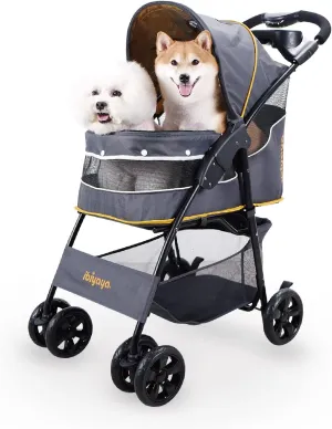 ibiyaya - Cloud 9 Pet Stroller for Small Dogs, Medium Dogs, Cats - Lightweight Dog Stroller with One-Step Folding Design and Adjustable Handle - Ideal for Indoors, Outdoors - Fits up to 44lbs (Yellow)