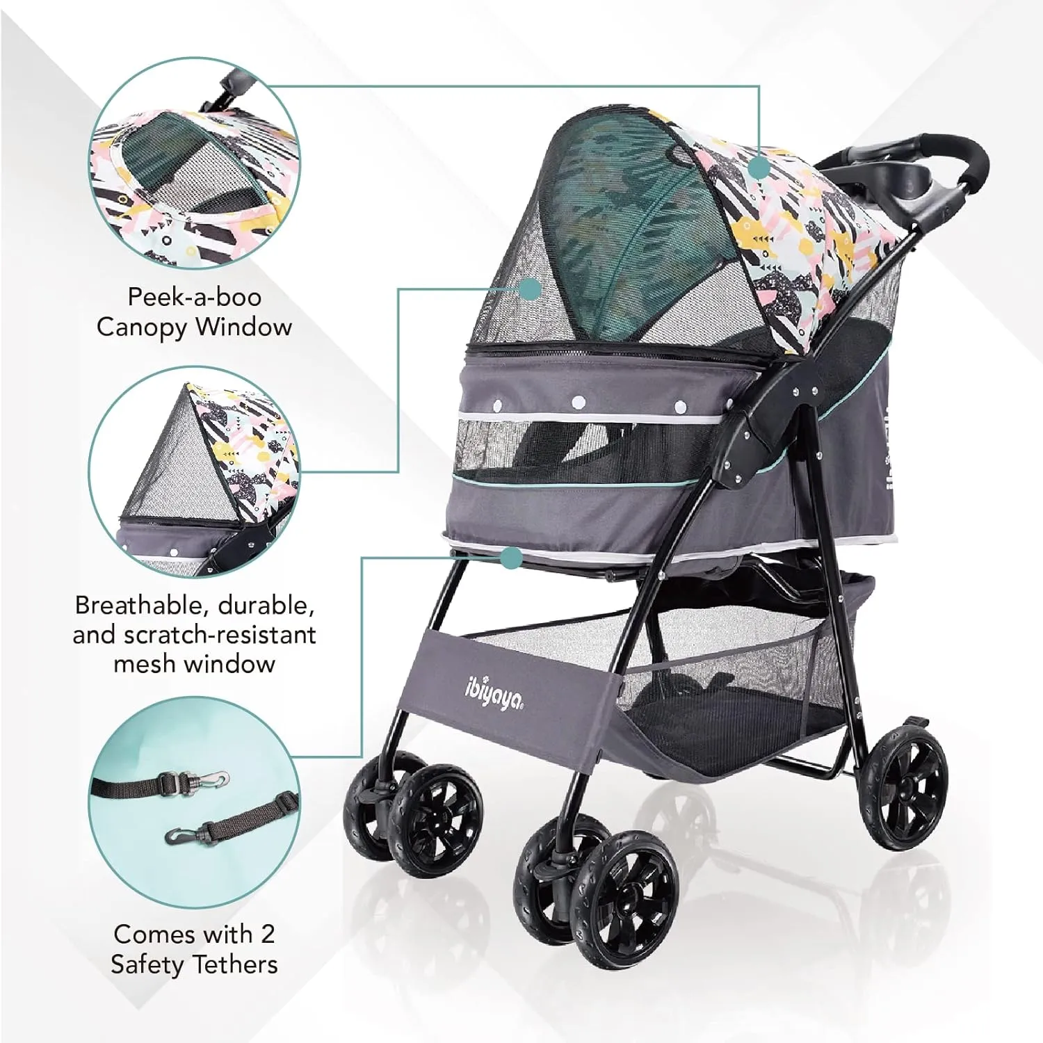 ibiyaya - Cloud 9 Pet Stroller for Small Dogs, Medium Dogs, Cats - Lightweight Dog Stroller with One-Step Folding Design and Adjustable Handle - Up to 44 Ibs - Mint Green