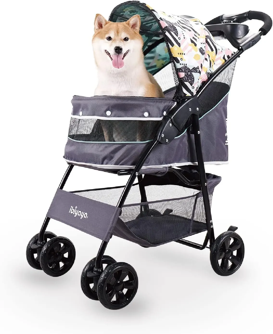 ibiyaya - Cloud 9 Pet Stroller for Small Dogs, Medium Dogs, Cats - Lightweight Dog Stroller with One-Step Folding Design and Adjustable Handle - Up to 44 Ibs - Mint Green