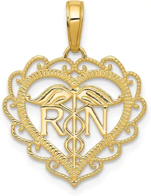 IceCarats 14K Solid Yellow Gold Registered Nurse Caduceus Paramedic Rn Doctor Medical Student Nursing Symbol Heart Necklace Love Pendant Charm