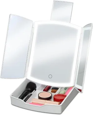 iHome Vanity Mirror with Lights and Makeup Organizer, Travel Mirror with Three Color Light Modes (iCVS30)