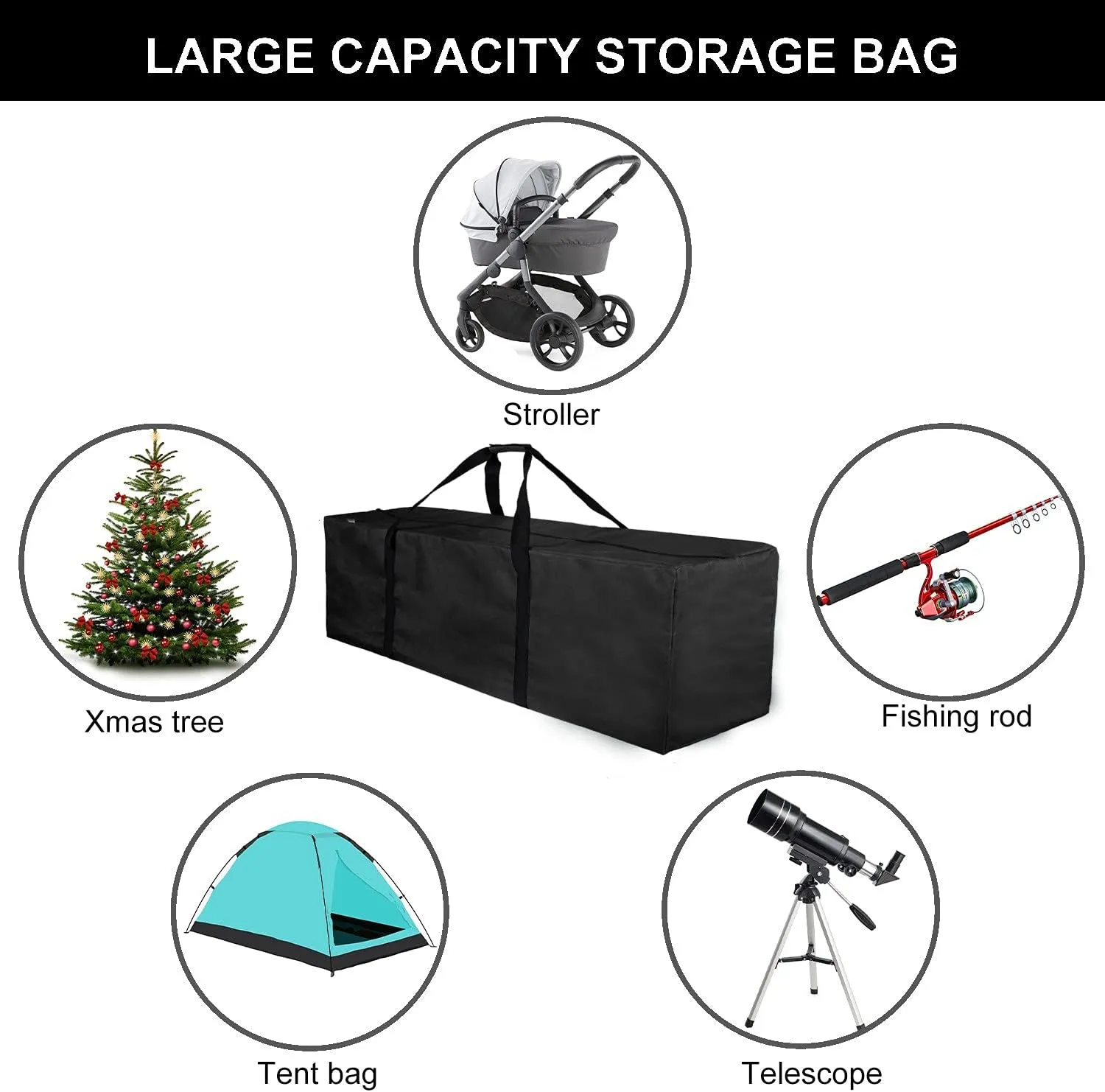 INFANZIA Duffel Travel Sports Equipment Bag, Long Luggage Bag with Upgrade Zipper Water Resistant, Extra Large Foldable Storage Bag for Camping, Tent, Tripod, Fishing(47x15x17 inch,1PCS)
