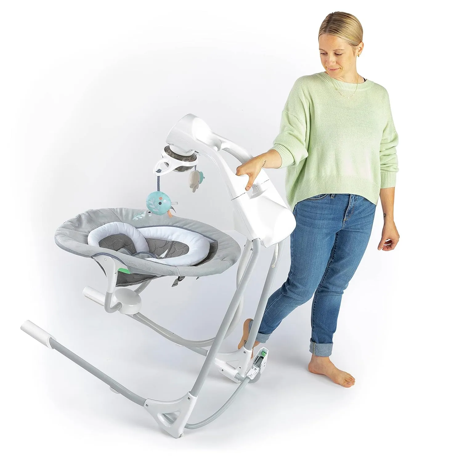 Ingenuity InLighten Soothing Swing - Swivel Infant Seat, Soothing Sounds, Lightweight Mesh - Dakota